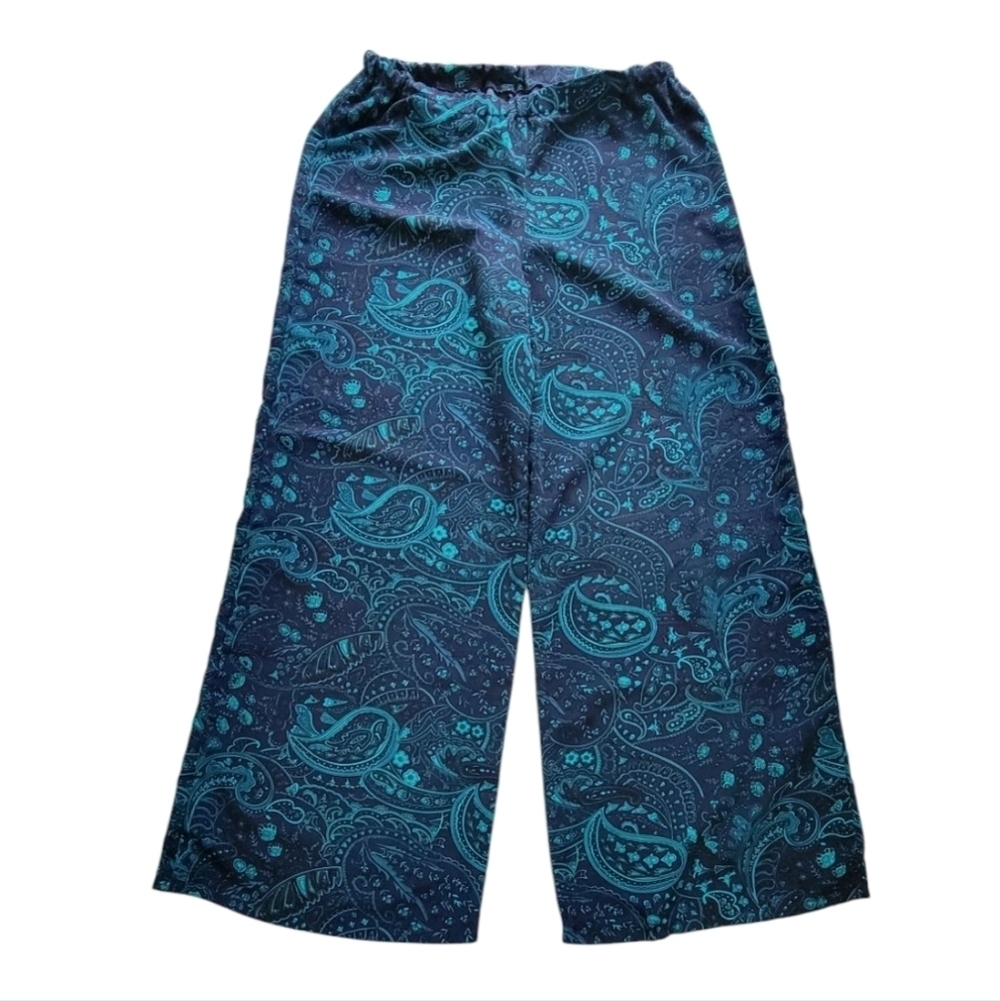 Blue Paisley Wide Leg Palazzo Pants Rayon Blend Size Medium - Picture 5 of 9